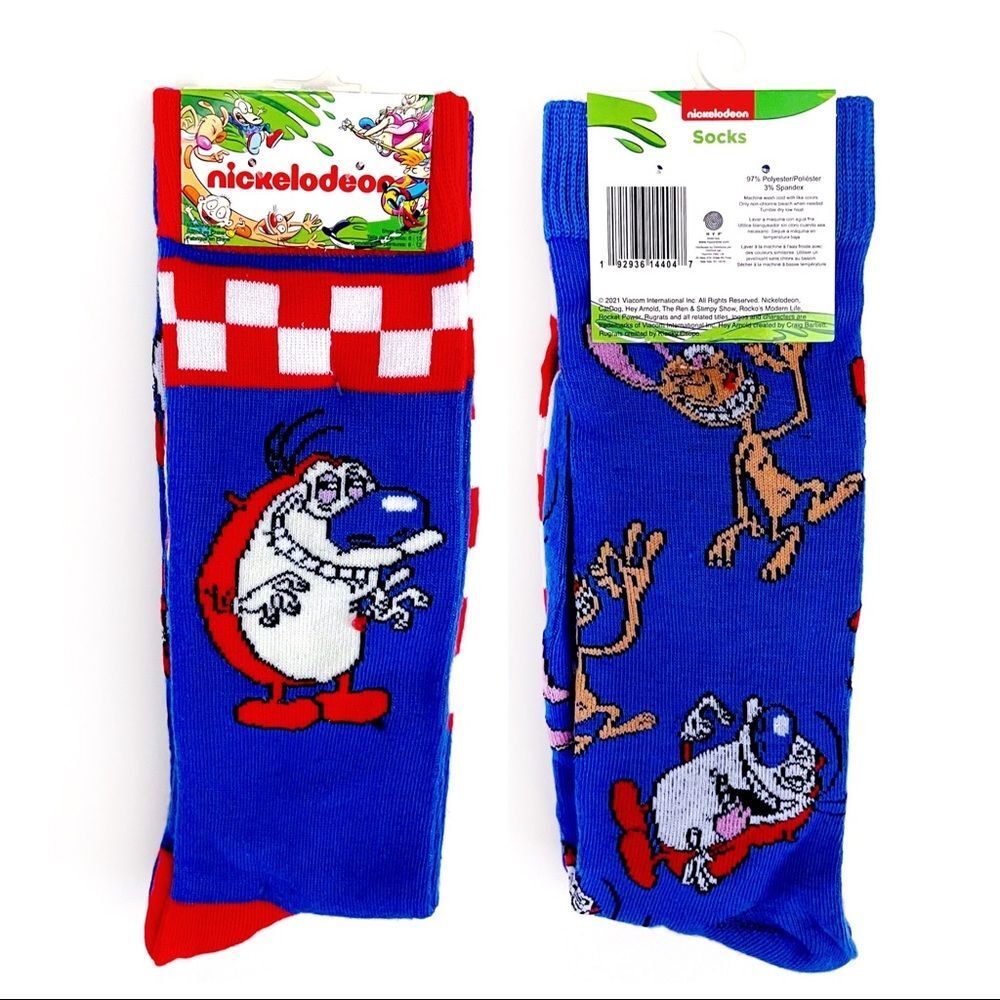 Ren and Stimpy Crew Socks Mens Womens Nickelodeon Retro 90s Cartoon Fun Gift